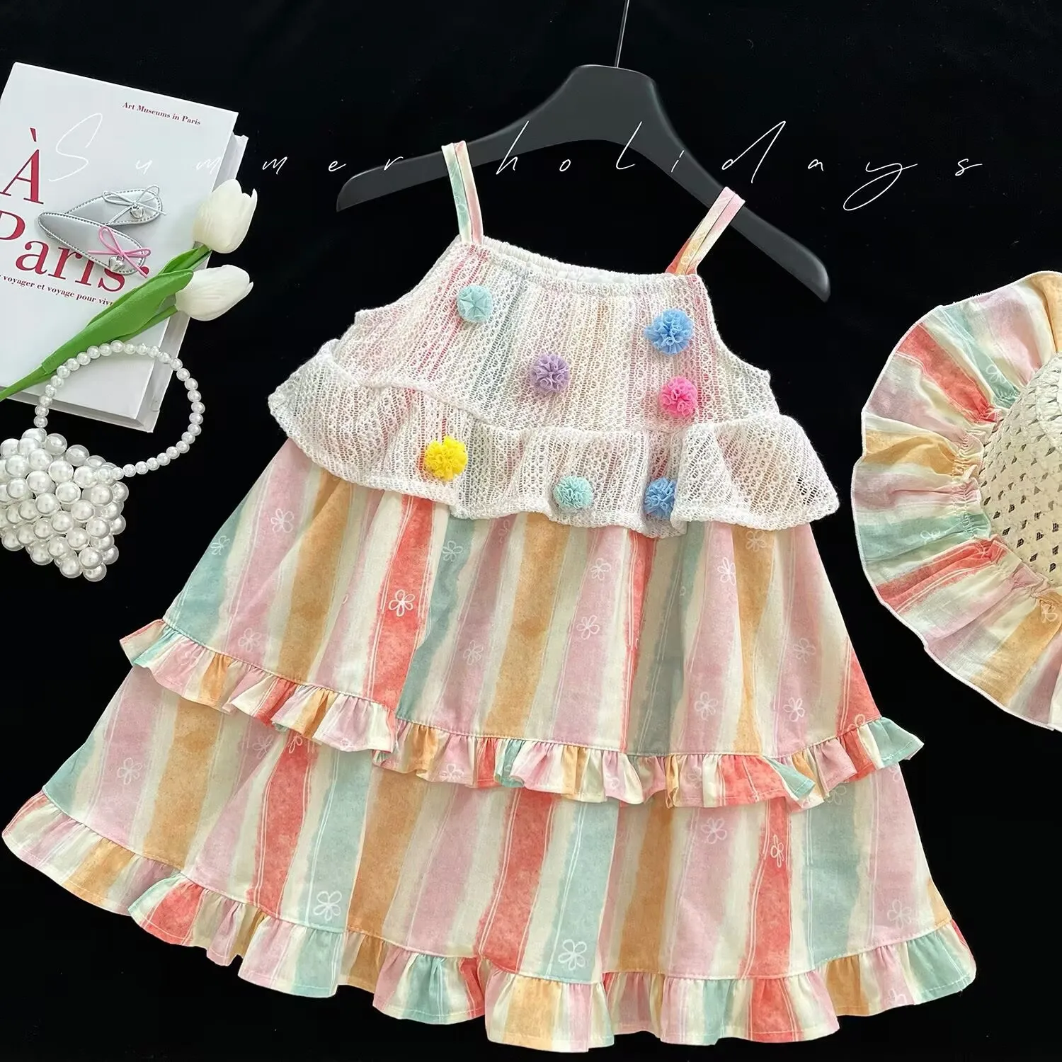 Girls Casual Dresses Lace Flower Halter Princess Dress Colorful Striped Dress Kids Dresses for Girls 2 To 8 Years
Girls Casual Dresses Lace Flower Halter Princess Dress Colorful Striped Dress Kids Dresses for Girls 2 To 8 Years