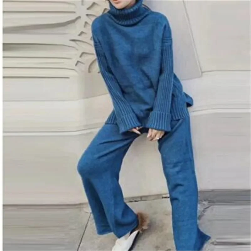 Sweater Set Warm suit for Women Winter Knitted Suits 2 Piece Set Soild Turtleneck Sweater + Loose Trousers Office Lady Suit
Sweater Set Warm suit for Women Winter Knitted Suits 2 Piece Set Soild Turtleneck Sweater + Loose Trousers Office Lady Suit