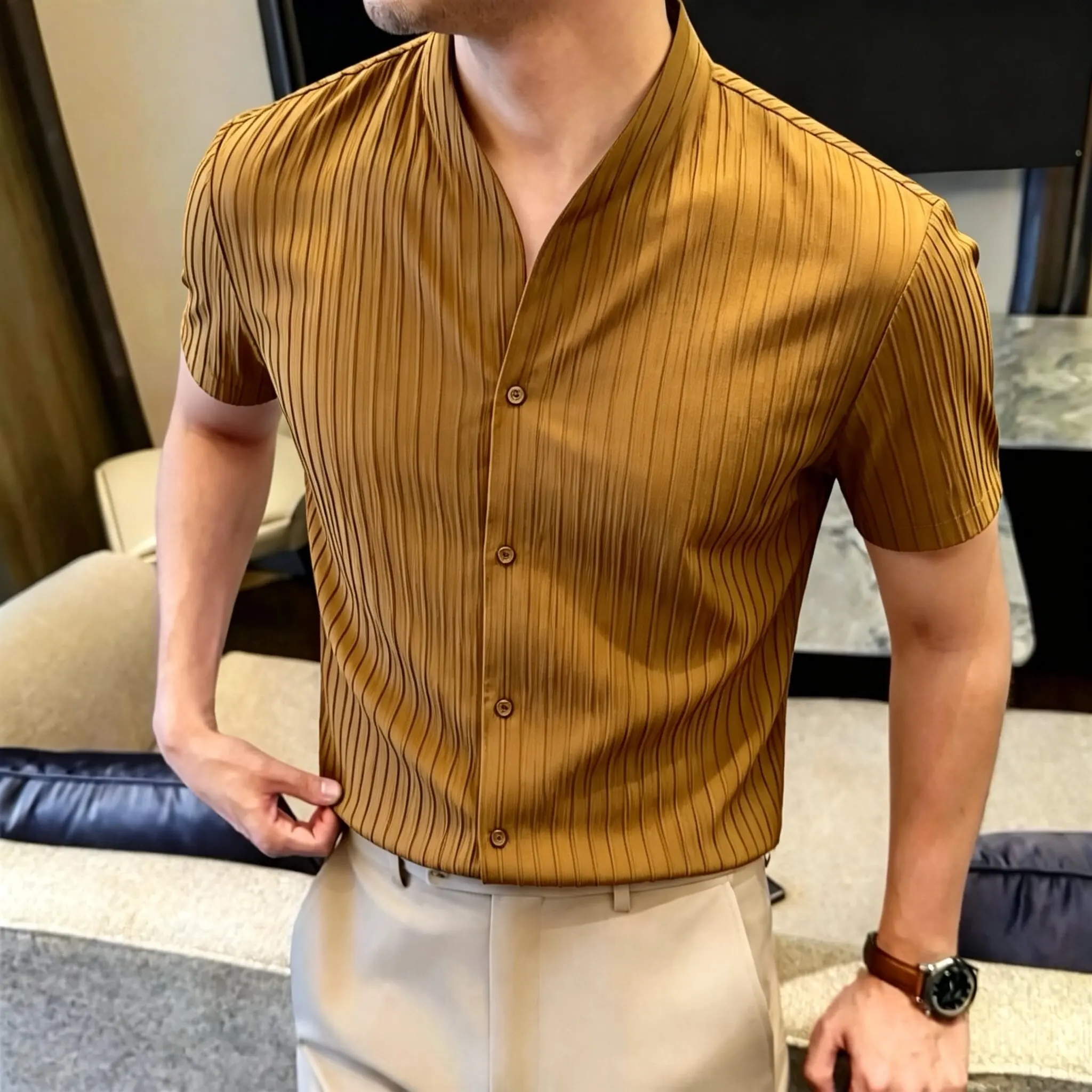 Summer Men's Fashionable V-neck Slim Fit Short Sleeved Casual Shirt High-quality Business Casual British Style Social Shirt
Summer Men's Fashionable V-neck Slim Fit Short Sleeved Casual Shirt High-quality Business Casual British Style Social Shirt