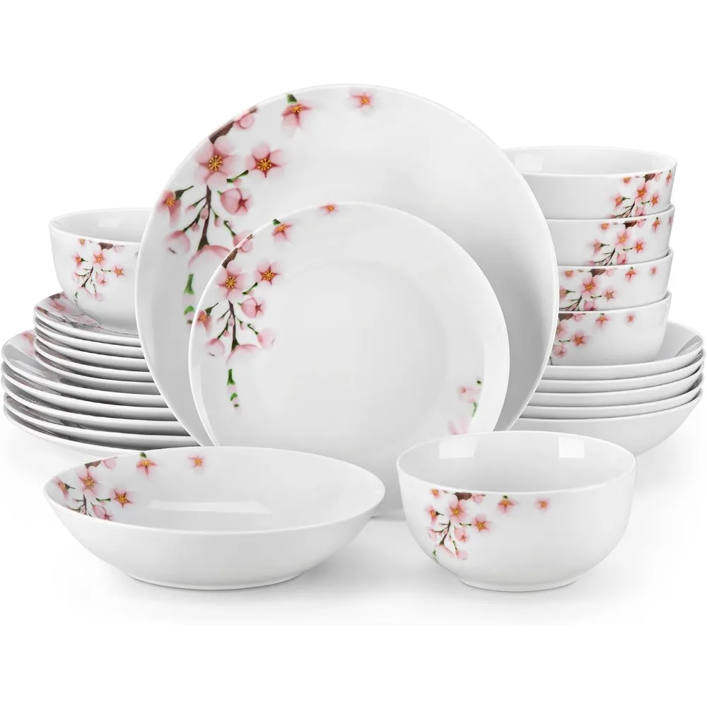 Porcelain Dinnerware Set for 6 with Pink Floral Design, 24-Piece Classic Plate and Bowl Set for Elegant Dining
Porcelain Dinnerware Set for 6 with Pink Floral Design, 24-Piece Classic Plate and Bowl Set for Elegant Dining