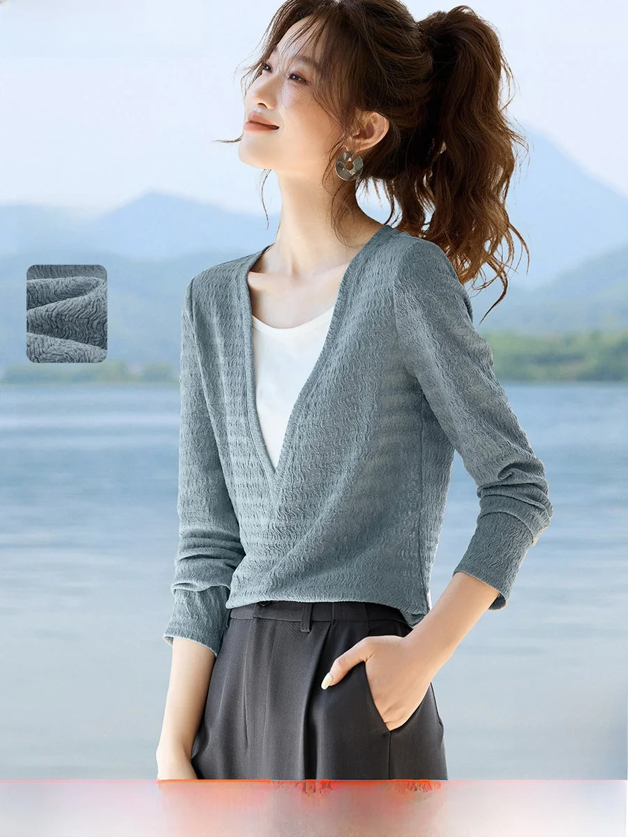 Женская модная футболка Mehany Beau с длинным рукавом, V-образным вырезом, текстурой Color Blo, простого кроя, осенняя новинка
Женская модная футболка Mehany Beau с длинным рукавом, V-образным вырезом, текстурой Color Blo, простого кроя, осенняя новинка