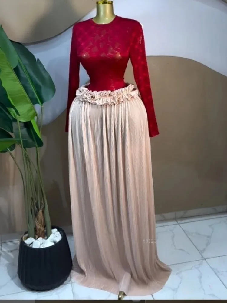 Sexy Women Lace See Though Long Sleeve T-shirts Tops and Ruffles Waist Pleated Maxi Skirt 2026 Street Two Piece Set Outfits
Sexy Women Lace See Though Long Sleeve T-shirts Tops and Ruffles Waist Pleated Maxi Skirt 2026 Street Two Piece Set Outfits