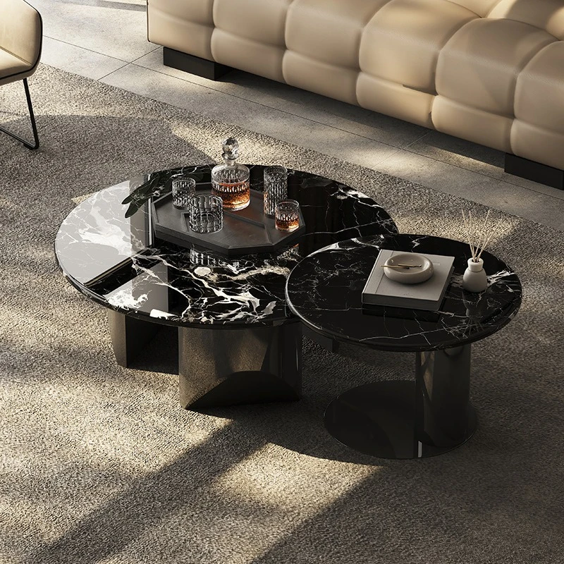 Natural luxury stone black rose coffee table table modern simple high-end living room size round coffee table combination
Natural luxury stone black rose coffee table table modern simple high-end living room size round coffee table combination