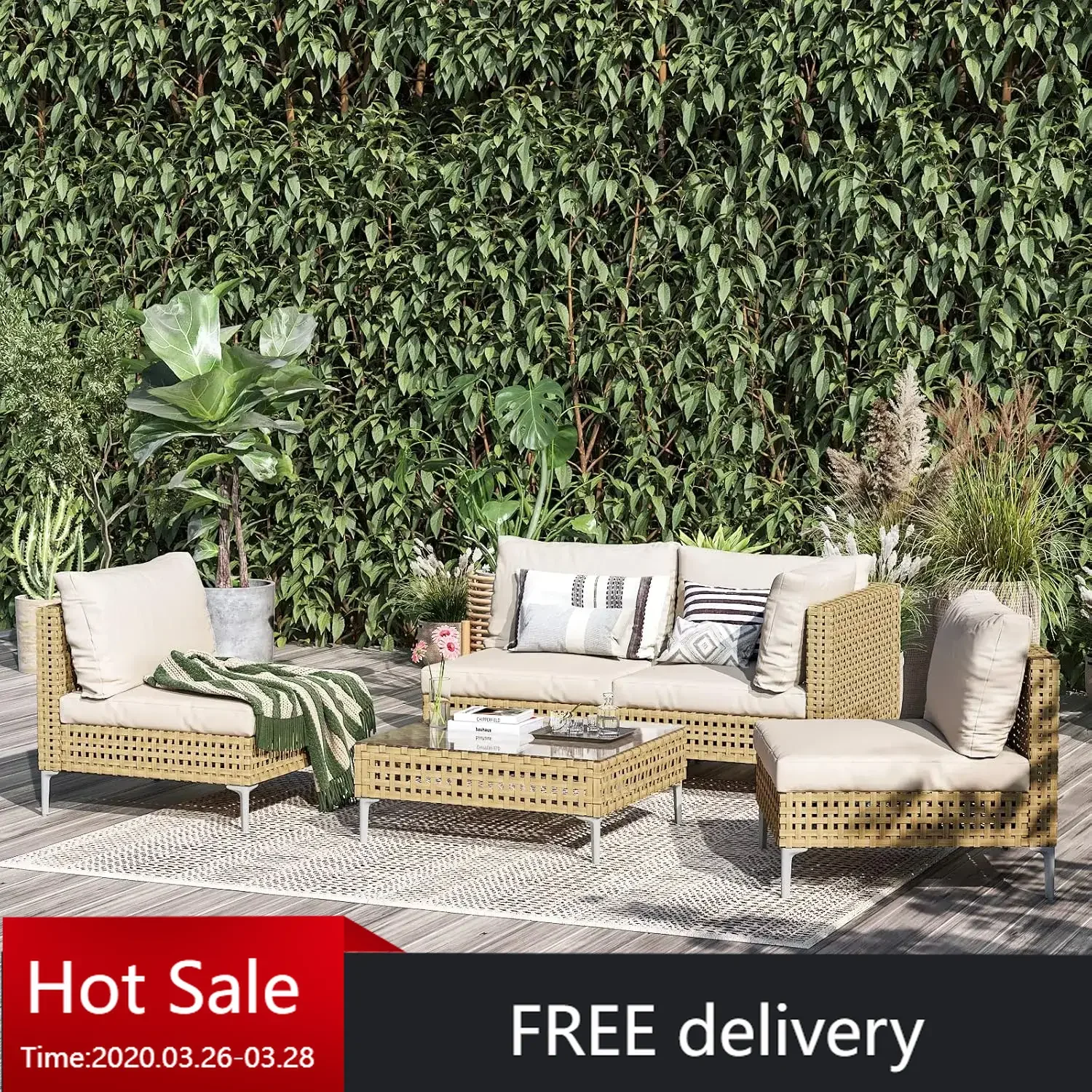 5-Piece Wicker Patio Furniture Set, Boho Outdoor Sectional Sofa with Water Resistant Thick Cushions Coffee Table, Beige
5-Piece Wicker Patio Furniture Set, Boho Outdoor Sectional Sofa with Water Resistant Thick Cushions Coffee Table, Beige