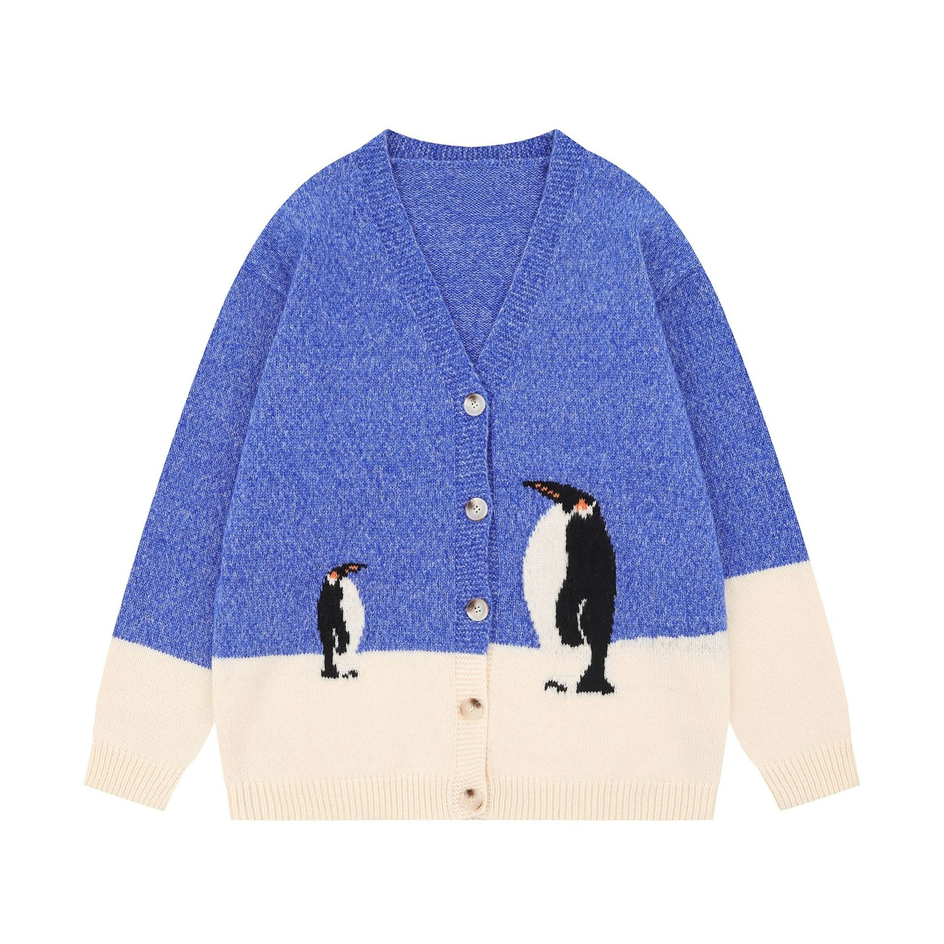 Color Block Cartoon Penguin Pattern Knit Cardigan V Neck Button Front Contrast Hem Loose Cute Casual Sweater Coat
Color Block Cartoon Penguin Pattern Knit Cardigan V Neck Button Front Contrast Hem Loose Cute Casual Sweater Coat