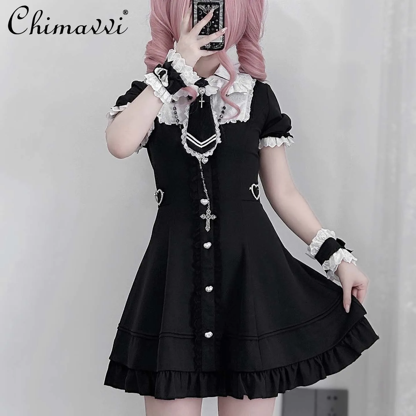Original New Japanese Mass-Produced Lace Patchwork Short Sleeve Dress Subculture Black and White Slim Elegant Lolita Dress
Original New Japanese Mass-Produced Lace Patchwork Short Sleeve Dress Subculture Black and White Slim Elegant Lolita Dress