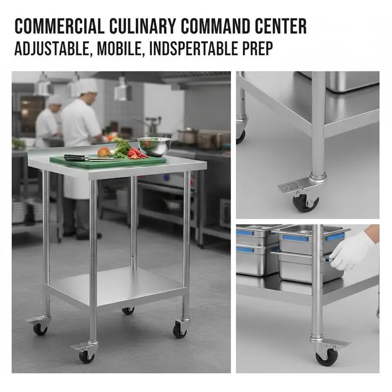 Metal Food Prep Station 24 x 30 x 40 Inch For Restaurant Kitchen Laboratory, Adjustable Height Rolling Casters Heavy Duty Multi-Purpose Furniture High Load Capacity Utility Surface
Metal Food Prep Station 24 x 30 x 40 Inch For Restaurant Kitchen Laboratory, Adjustable Height Rolling Casters Heavy Duty Multi-Purpose Furniture High Load Capacity Utility Surface