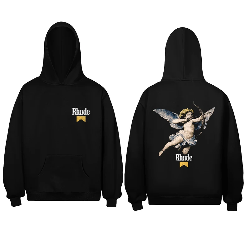 American Trend Rhude Hoodie Men Women High Quality Black Casual Loose Angel Print Hooded Sweatshirt
American Trend Rhude Hoodie Men Women High Quality Black Casual Loose Angel Print Hooded Sweatshirt