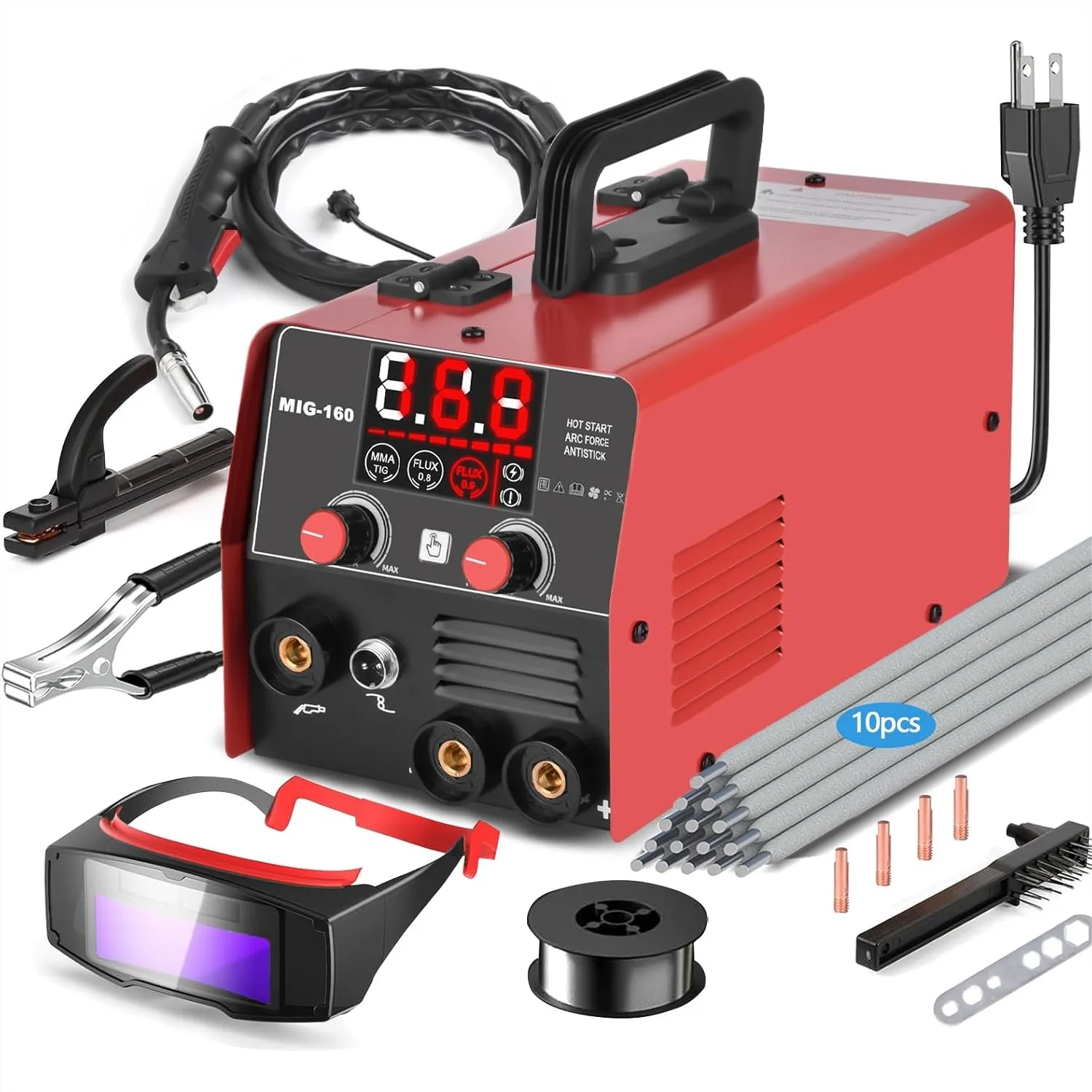 160Amp 3 in 1 Welder, Flux Core/Lift TIG/Stick Welding Machine with Auto-Darkening Goggles, Portable 110V Gasless MIG Welder
160Amp 3 in 1 Welder, Flux Core/Lift TIG/Stick Welding Machine with Auto-Darkening Goggles, Portable 110V Gasless MIG Welder