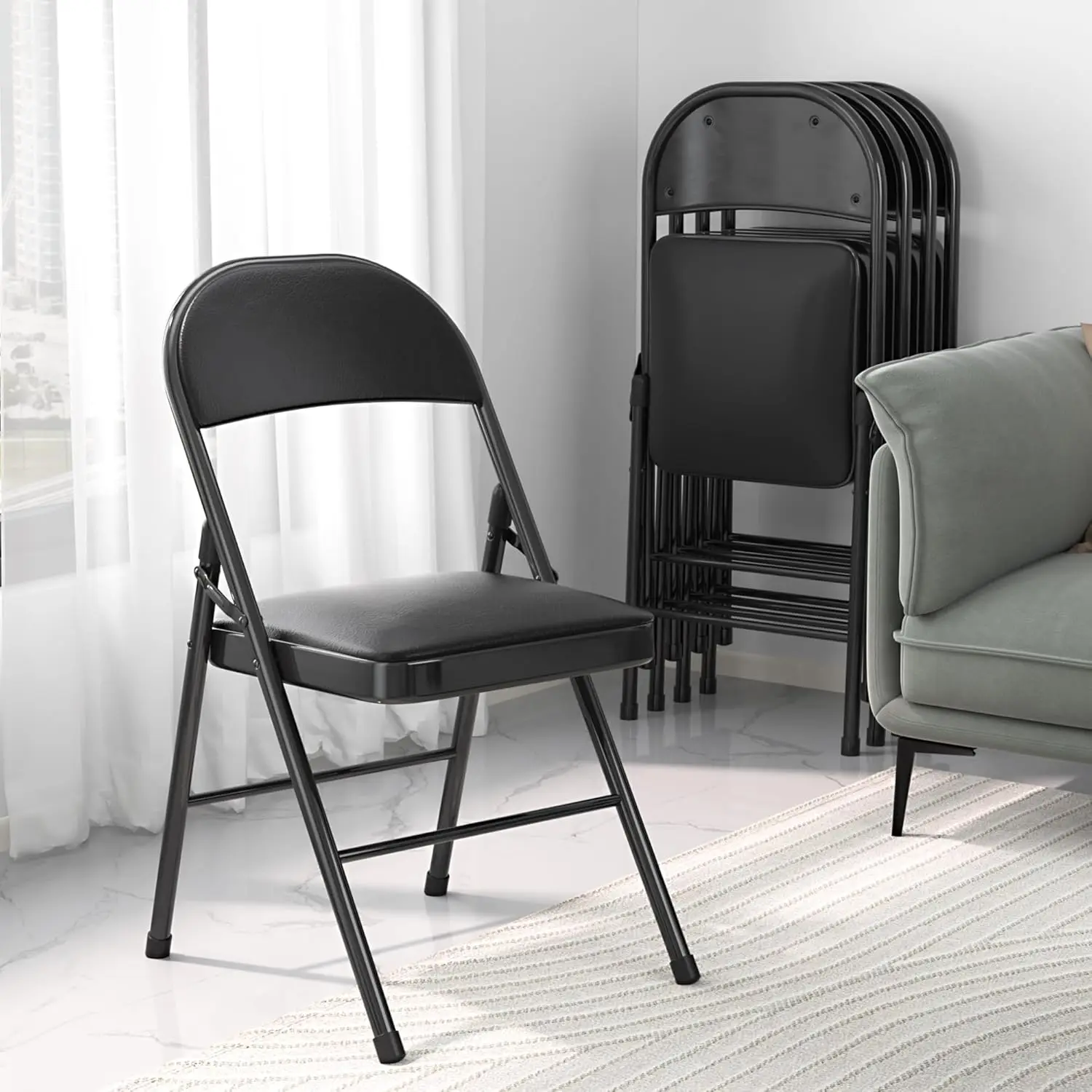 4-Pack Folding Chairs Portable Metal with Ultra Soft PU Padded Cushion Seats for Home Office, Black, Square
4-Pack Folding Chairs Portable Metal with Ultra Soft PU Padded Cushion Seats for Home Office, Black, Square