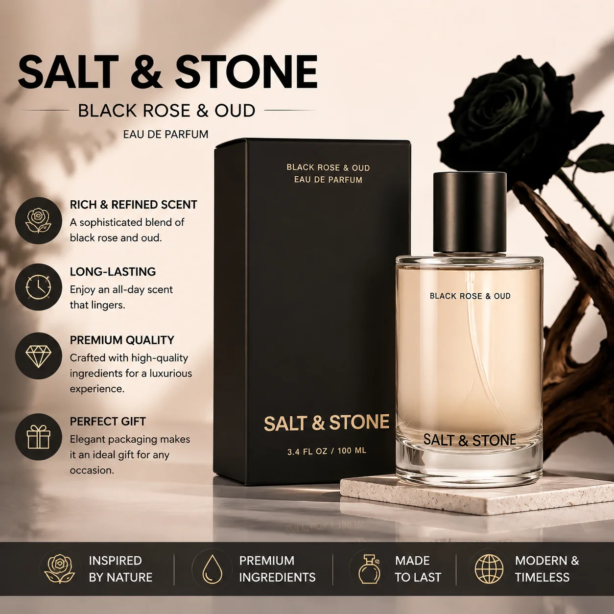 SALT & STONE Rose Noire & Oud Body Mist 100ml - Long Lasting Floral Woody Fragrance Spray - Luxury Body Perfume For Women Men
SALT & STONE Rose Noire & Oud Body Mist 100ml - Long Lasting Floral Woody Fragrance Spray - Luxury Body Perfume For Women Men