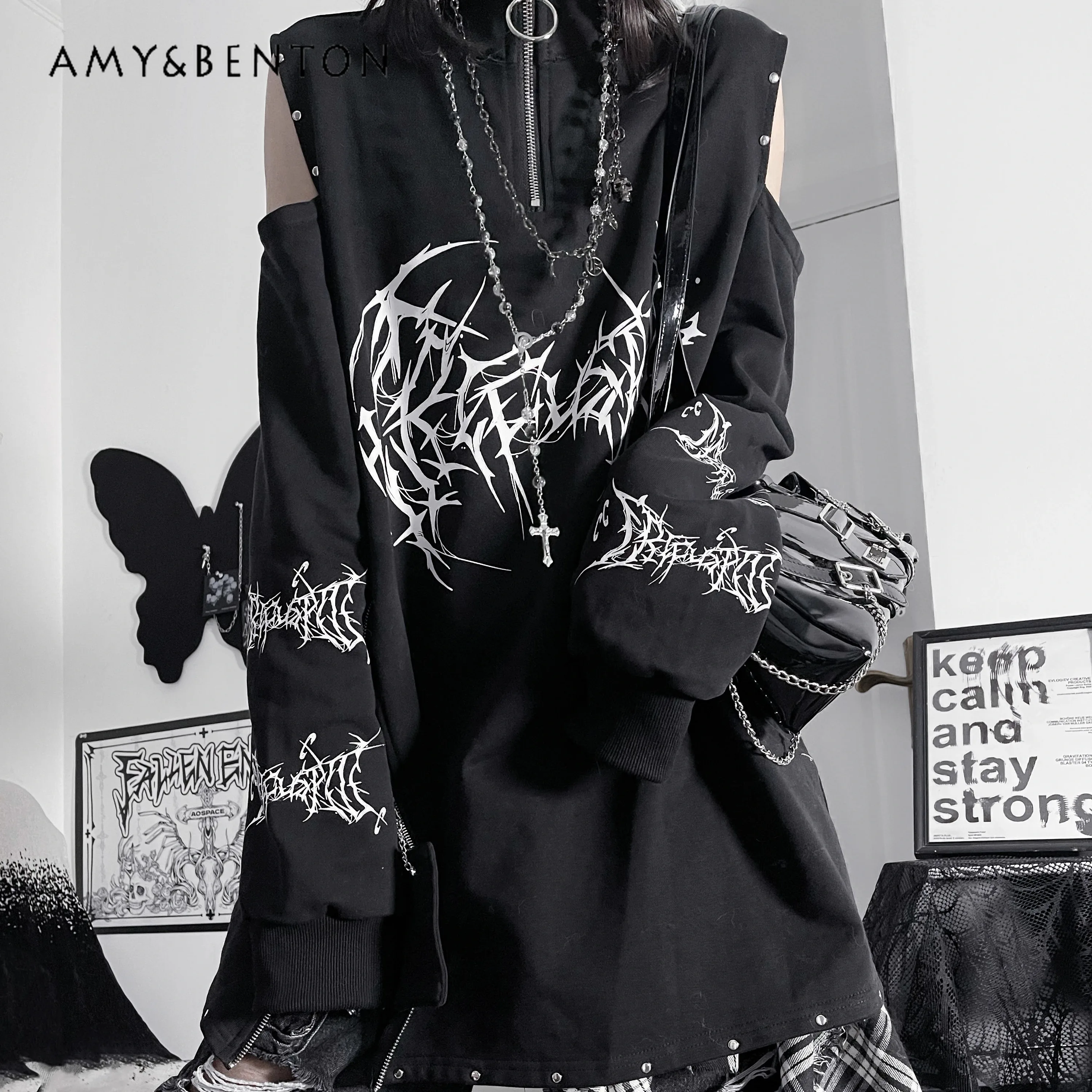 Street Punk Style Oversized Hoodies Women Harajuku Goth Printed Subculture Dark Loose Cotton Off-the-shoulder Mid-length Hoodie
Street Punk Style Oversized Hoodies Women Harajuku Goth Printed Subculture Dark Loose Cotton Off-the-shoulder Mid-length Hoodie