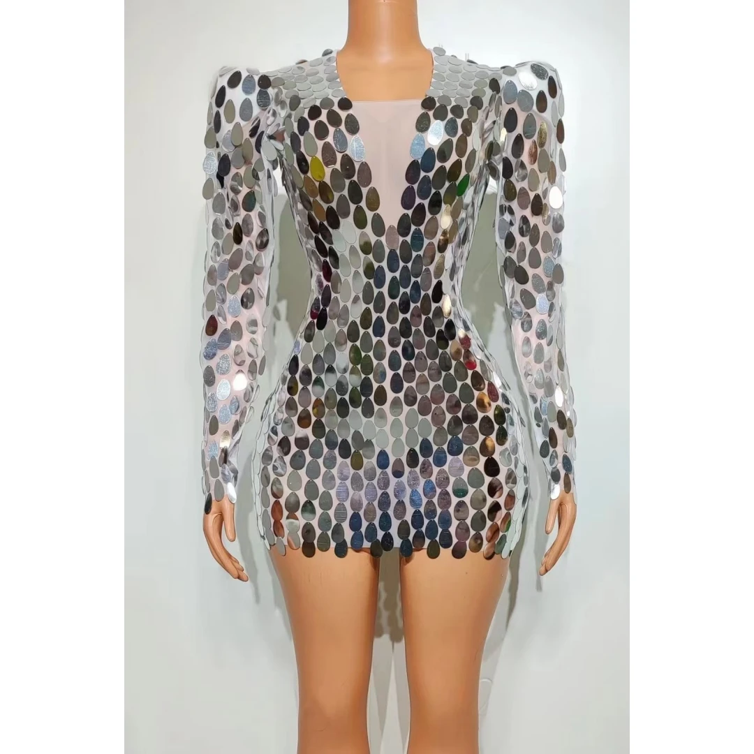 Sparkly Sequin Long Sleeves Mini Dress Bar Club Mesh Sexy Celebrate Birthday Evening Dresses Female Singer Stage Costume
Sparkly Sequin Long Sleeves Mini Dress Bar Club Mesh Sexy Celebrate Birthday Evening Dresses Female Singer Stage Costume