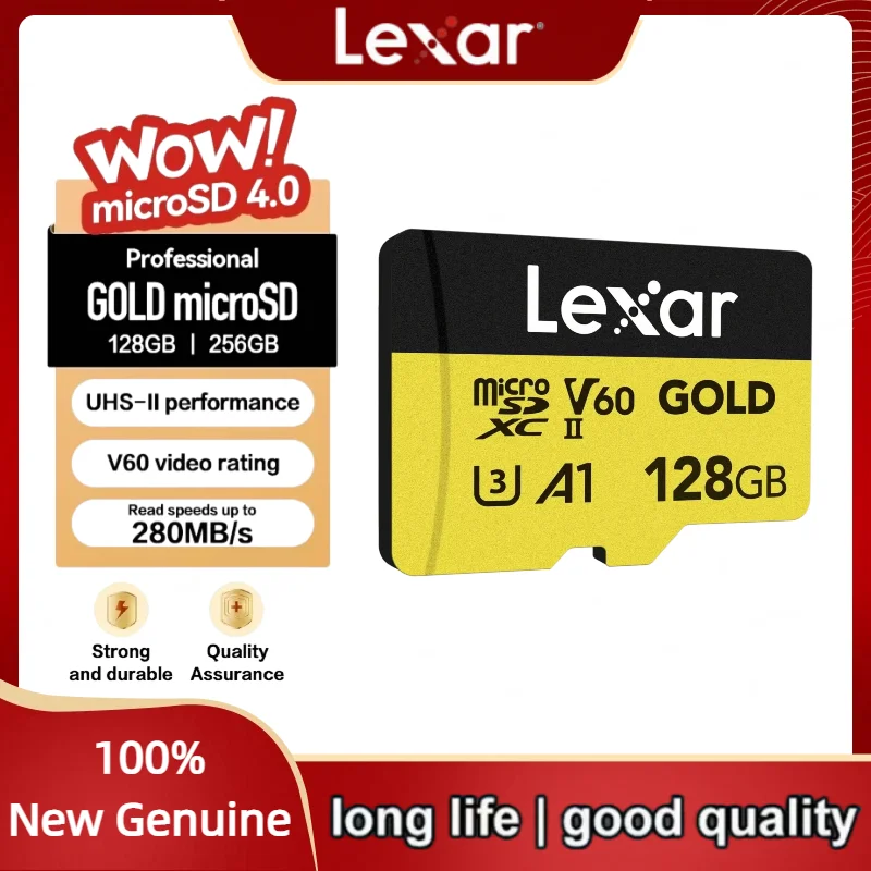 Lexar Gold MicroSDXC UHS-II Card 256GB V60 Memory Card TF Card 1800x Micro SD Card 128GB V60 For Drone/4K Camera
Lexar Gold MicroSDXC UHS-II Card 256GB V60 Memory Card TF Card 1800x Micro SD Card 128GB V60 For Drone/4K Camera