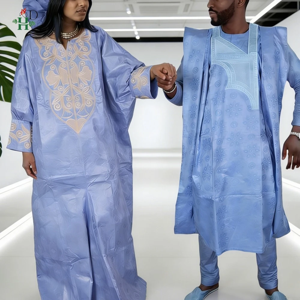 African For Men Women Agbada Couple Traditional Muslim Ramadan Embroidery Wedding Party Thobe Bazin Riche Outfits Blue Robe Suit
African For Men Women Agbada Couple Traditional Muslim Ramadan Embroidery Wedding Party Thobe Bazin Riche Outfits Blue Robe Suit
