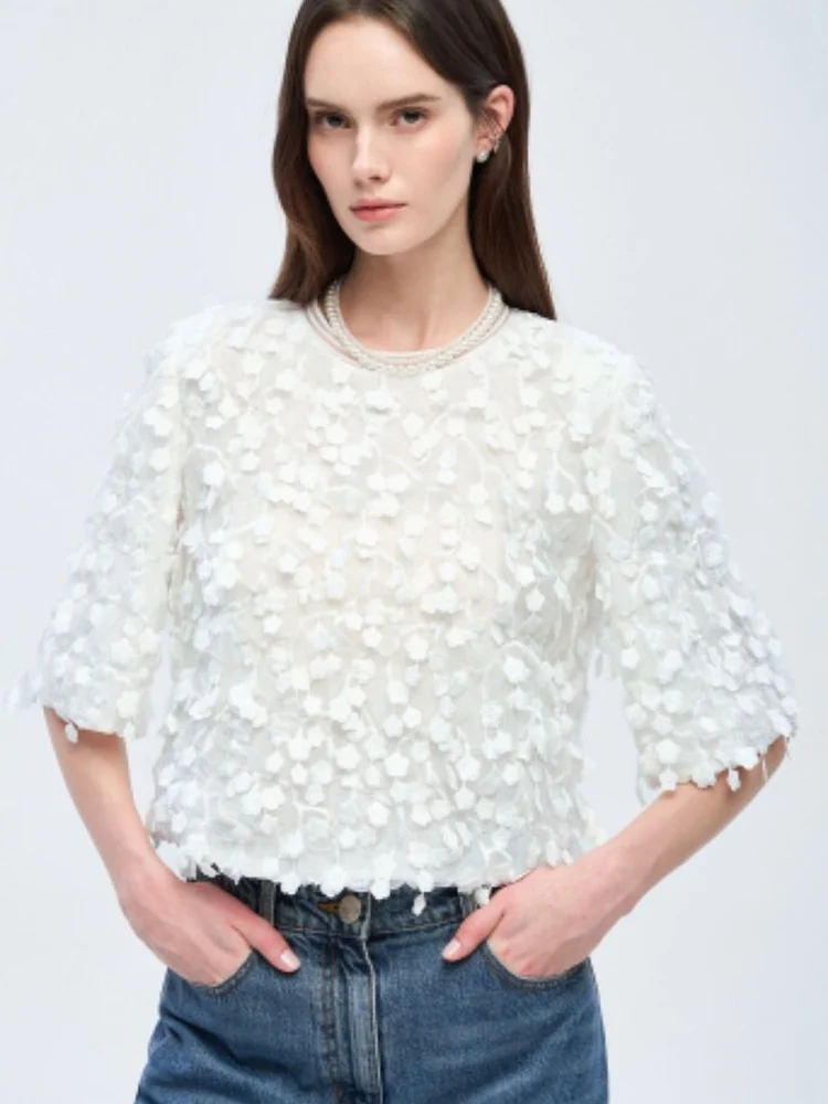 Elegant Fashionable Cotton Shirt round Neck Five Sleeve Floral Pattern Breathable Skin-Friendly Daily Wear for Young Women
Elegant Fashionable Cotton Shirt round Neck Five Sleeve Floral Pattern Breathable Skin-Friendly Daily Wear for Young Women