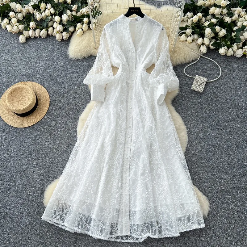 2026 French Elegant Embroidery Long-sleeves Dress Women's Summer Maxi Dresses Single-breasted Double-layer Mesh A-line Dresses
2026 French Elegant Embroidery Long-sleeves Dress Women's Summer Maxi Dresses Single-breasted Double-layer Mesh A-line Dresses