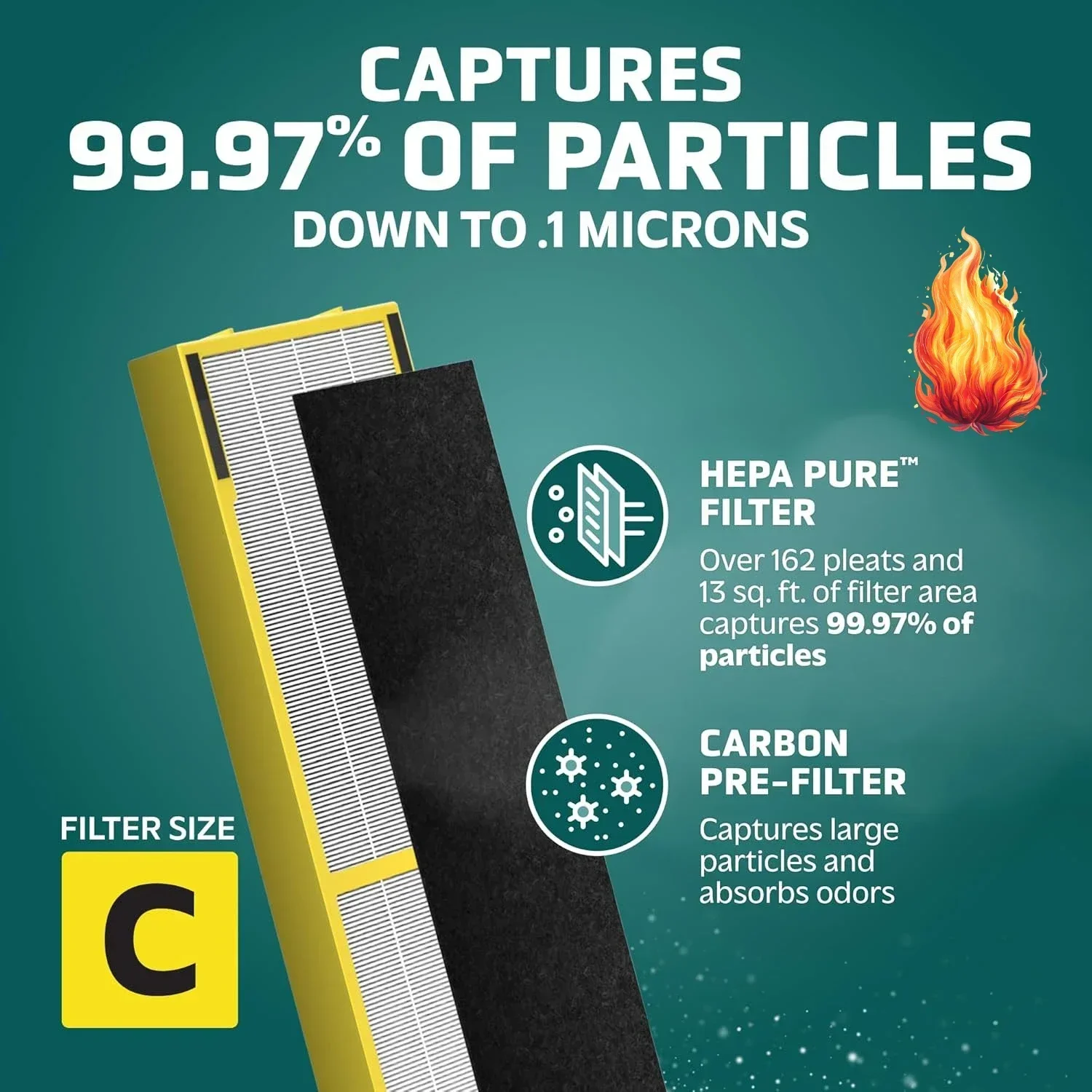 Filter C HEPA Pure Genuine Air Purifier Filter, Removes 99.97% of Pollutants, Wildfire Smoke, Odors, for AC5250PT, AC5000
Filter C HEPA Pure Genuine Air Purifier Filter, Removes 99.97% of Pollutants, Wildfire Smoke, Odors, for AC5250PT, AC5000