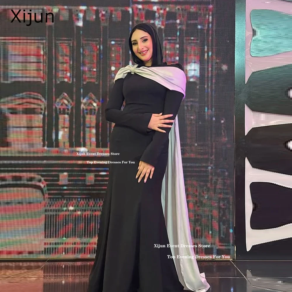 Xijun Black White Mermaid Evening Dresses Modest Crepe Long Prom Dresses Saudi Arabric Formal Occasion Prom Gowns Customized
Xijun Black White Mermaid Evening Dresses Modest Crepe Long Prom Dresses Saudi Arabric Formal Occasion Prom Gowns Customized