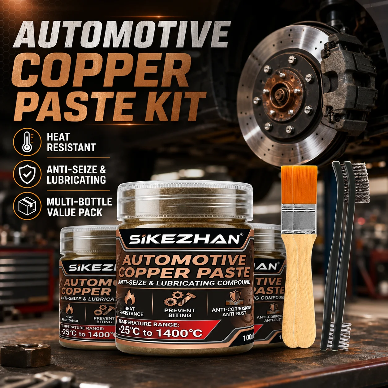 SIKEZHAN 1400°C High-Temp Copper Grease Paste, Anti-Seize Lubricant for Car Brakes, Exhaust, Spark Plugs & Bolts, w/ Brush Tool.
SIKEZHAN 1400°C High-Temp Copper Grease Paste, Anti-Seize Lubricant for Car Brakes, Exhaust, Spark Plugs & Bolts, w/ Brush Tool.