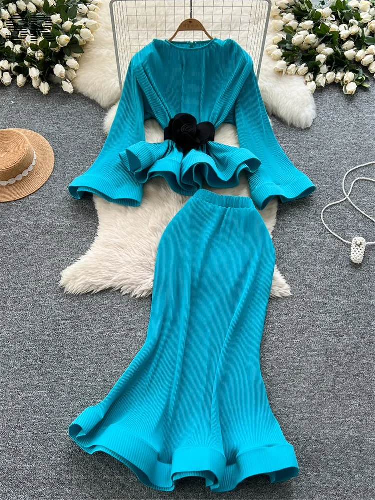 Senior 3D Flower 2pc Set Women O Neck Flare Sleeve Zipper Tops+Bodycon Mermaid Skirt High Quality Gentle Luxury Suits
Senior 3D Flower 2pc Set Women O Neck Flare Sleeve Zipper Tops+Bodycon Mermaid Skirt High Quality Gentle Luxury Suits
