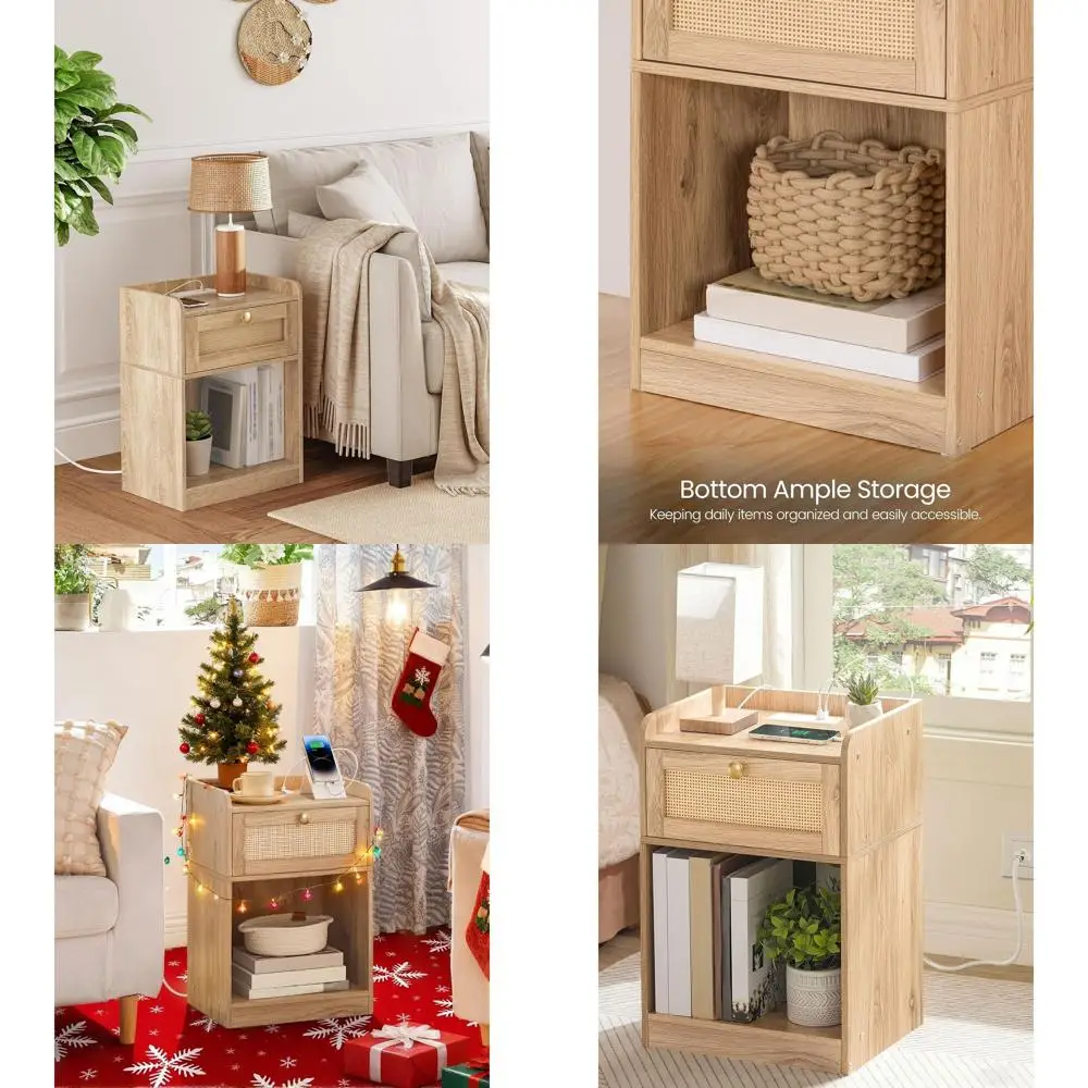 Прикроватная тумбочка в стиле бохо из ротанга с 2 USB-портами и полкой для хранения для спальни
Прикроватная тумбочка в стиле бохо из ротанга с 2 USB-портами и полкой для хранения для спальни