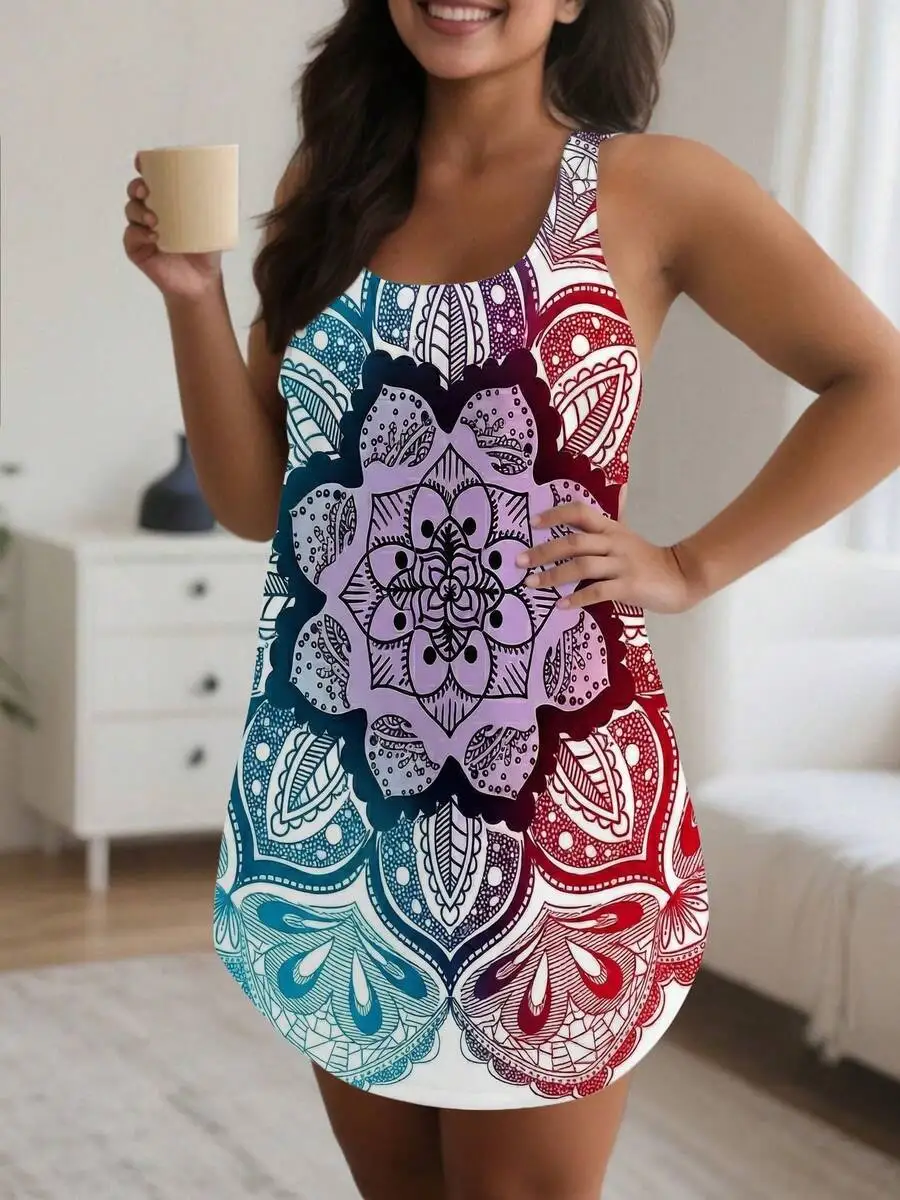 Plus Size Sleeveless Vest Dress Colorful Mandala Floral Geometric Print Casual Knit Home Loungewear
Plus Size Sleeveless Vest Dress Colorful Mandala Floral Geometric Print Casual Knit Home Loungewear