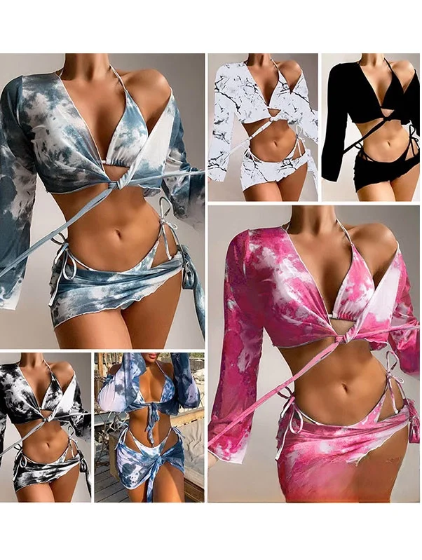 Женский купальник-бикини 2026: комплект из четырех предметов с эффектом тай-дай, сексуальный пляжный наряд с V-образным вырезом и длинными рукавами, полиэстер
Женский купальник-бикини 2026: комплект из четырех предметов с эффектом тай-дай, сексуальный пляжный наряд с V-образным вырезом и длинными рукавами, полиэстер