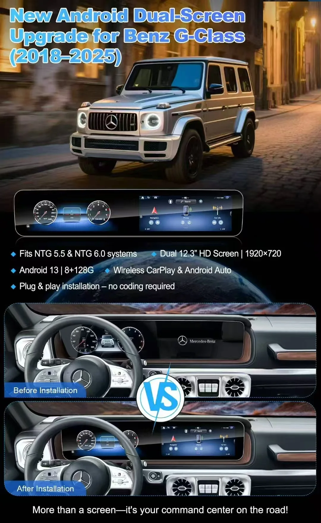Car Multimedia Player For Mercedes Benz G Class G500 G63 G65 2018-2025 Dual Android Screen Radio Auto Audio Navigation Head Unit
Car Multimedia Player For Mercedes Benz G Class G500 G63 G65 2018-2025 Dual Android Screen Radio Auto Audio Navigation Head Unit