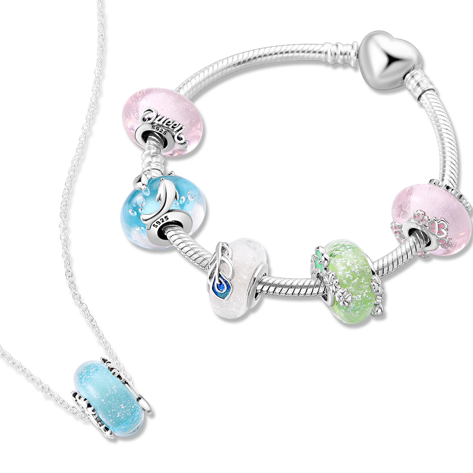 925 sterling silver color fluorescent glass beads charm fit original Pandora bracelet charm beads necklace Diy female jewelry
925 sterling silver color fluorescent glass beads charm fit original Pandora bracelet charm beads necklace Diy female jewelry