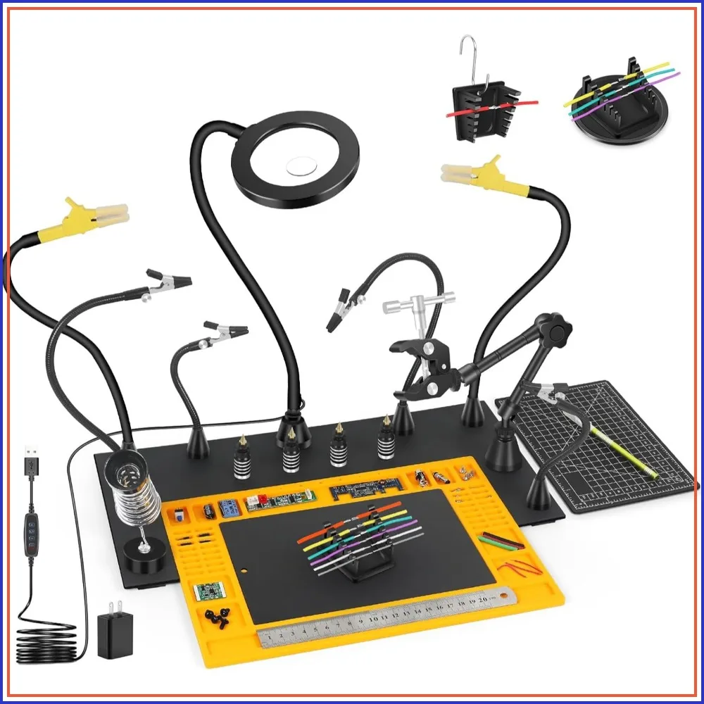 Heavy-Duty Helping Hands Soldering Station, Steel Base, Non-Slip Silicone Pad, 10+ Magnetic Accessories, 10X 5X Magnifying Lamp, Third Hand Tool for PCB Jewelry
Heavy-Duty Helping Hands Soldering Station, Steel Base, Non-Slip Silicone Pad, 10+ Magnetic Accessories, 10X 5X Magnifying Lamp, Third Hand Tool for PCB Jewelry