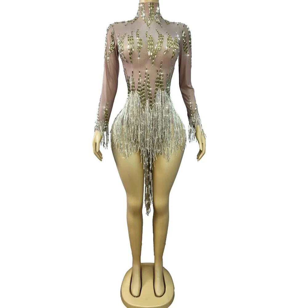 Sexy Transparent Shining Rhinestones Tassels Mesh Bodysuit Women Birthday Party Dance Fashion Show Stage Perform Stage Wear
Sexy Transparent Shining Rhinestones Tassels Mesh Bodysuit Women Birthday Party Dance Fashion Show Stage Perform Stage Wear