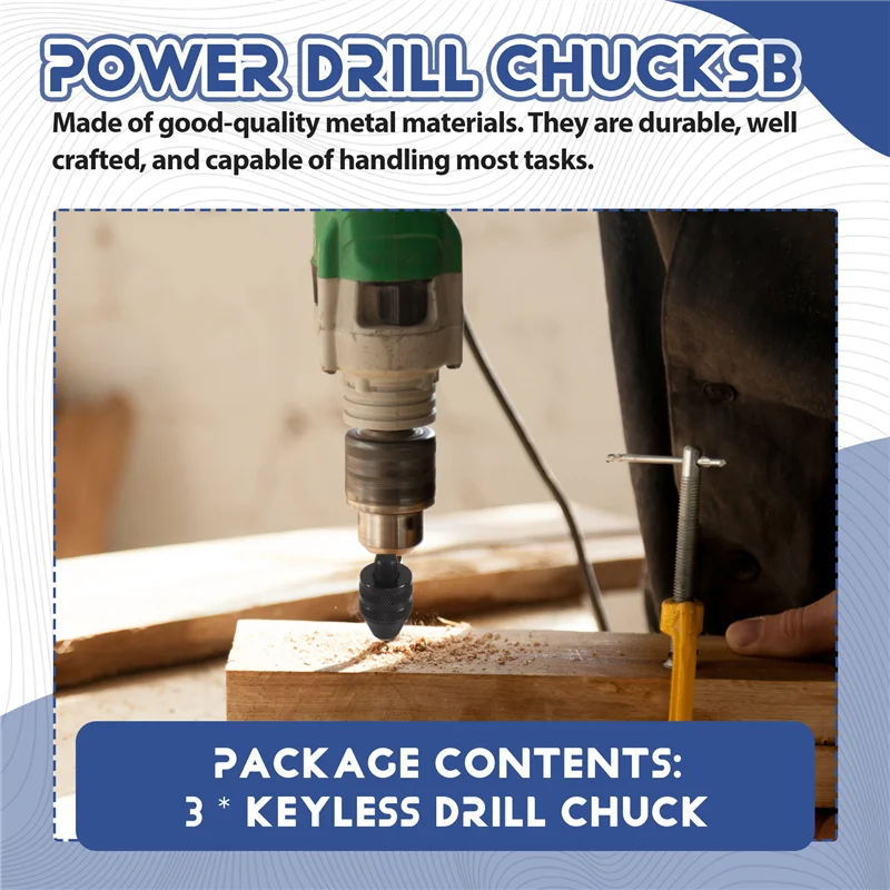 ABHB-3PCS 1/4 Inch Hex Shank Keyless Drill Chuck Quick Change Adapter Converter Impact Drills Bits, Electric Tool Accessories
ABHB-3PCS 1/4 Inch Hex Shank Keyless Drill Chuck Quick Change Adapter Converter Impact Drills Bits, Electric Tool Accessories
