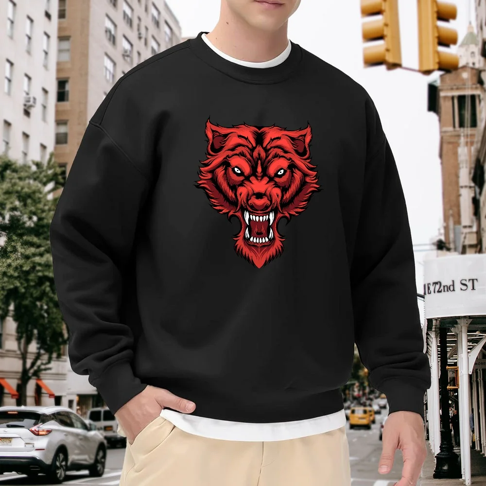 Men's Black Crew Neck Loose Sweatshirt, Personalized Red Wolf Print Top, Street Fashion Casual Pullover, Versatile for Everyday Outings
Men's Black Crew Neck Loose Sweatshirt, Personalized Red Wolf Print Top, Street Fashion Casual Pullover, Versatile for Everyday Outings
