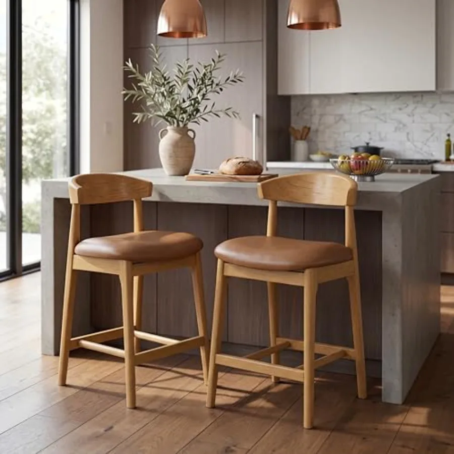 26.5" Upholstered Bar Stools Set of 2, Counter Height Bar Chairs with Rubber Wood Frame, Fabric Cushion, Backrest and Footrest
26.5" Upholstered Bar Stools Set of 2, Counter Height Bar Chairs with Rubber Wood Frame, Fabric Cushion, Backrest and Footrest