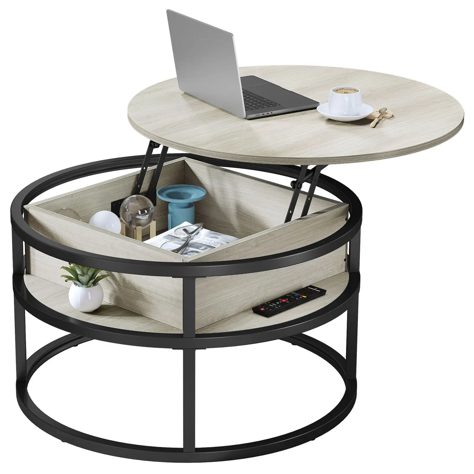 Wooden Round Lift Top Coffee Table with Hidden Storage Compartment & Steel Frame
Wooden Round Lift Top Coffee Table with Hidden Storage Compartment & Steel Frame