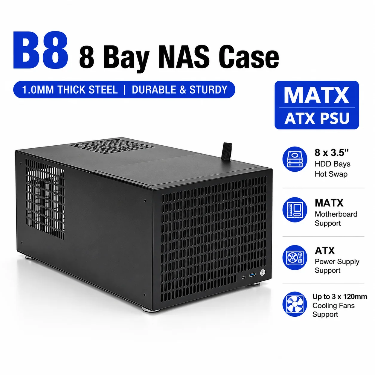 B8 8 Bay NAS Case MATX Server Chassis Hot Swap HDD Storage Case ATX PSU 19L Home Server PC Case
B8 8 Bay NAS Case MATX Server Chassis Hot Swap HDD Storage Case ATX PSU 19L Home Server PC Case