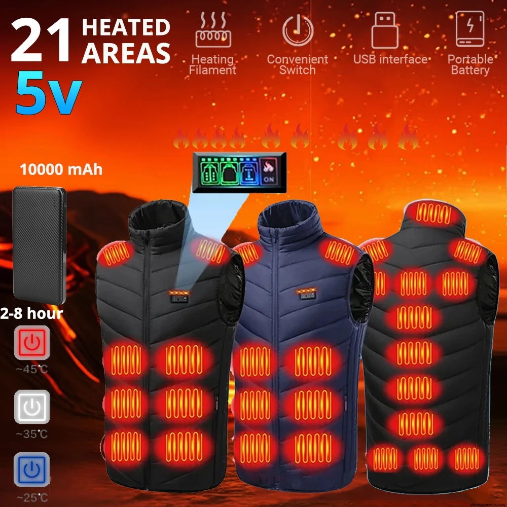 21 Areas Men's Heating Vest Jacket Winter USB Smart Electric Heated Jacket Self-heating Clothes Women Snow Warm Down Cotton Vest
21 Areas Men's Heating Vest Jacket Winter USB Smart Electric Heated Jacket Self-heating Clothes Women Snow Warm Down Cotton Vest