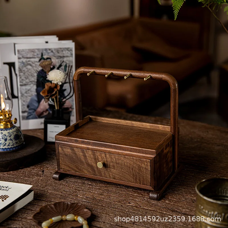 Black walnut entrance storage ornament, key rack drawer jewelry box at the door
Black walnut entrance storage ornament, key rack drawer jewelry box at the door