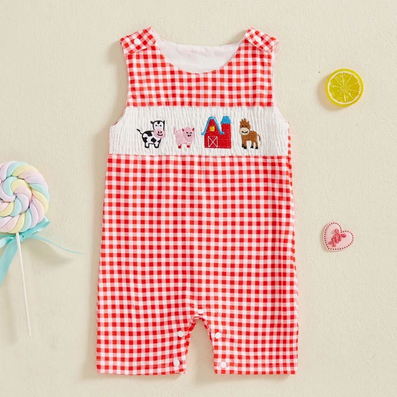 Lioraitiin Newborn Baby Girls Romper Cow Farm Embroidery Plaid Pattern Smocked Sleeveless Crew Neck Jumpsuit Infant Overalls
Lioraitiin Newborn Baby Girls Romper Cow Farm Embroidery Plaid Pattern Smocked Sleeveless Crew Neck Jumpsuit Infant Overalls