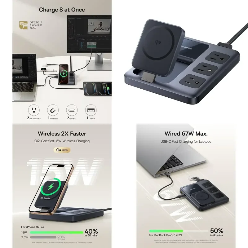 【CHIMU HOME】 67W 8 Port Foldable Charging Station with 15W Magnetic Wireless Charger 3 AC Outlets 4 USB Ports for Home Office
【CHIMU HOME】 67W 8 Port Foldable Charging Station with 15W Magnetic Wireless Charger 3 AC Outlets 4 USB Ports for Home Office