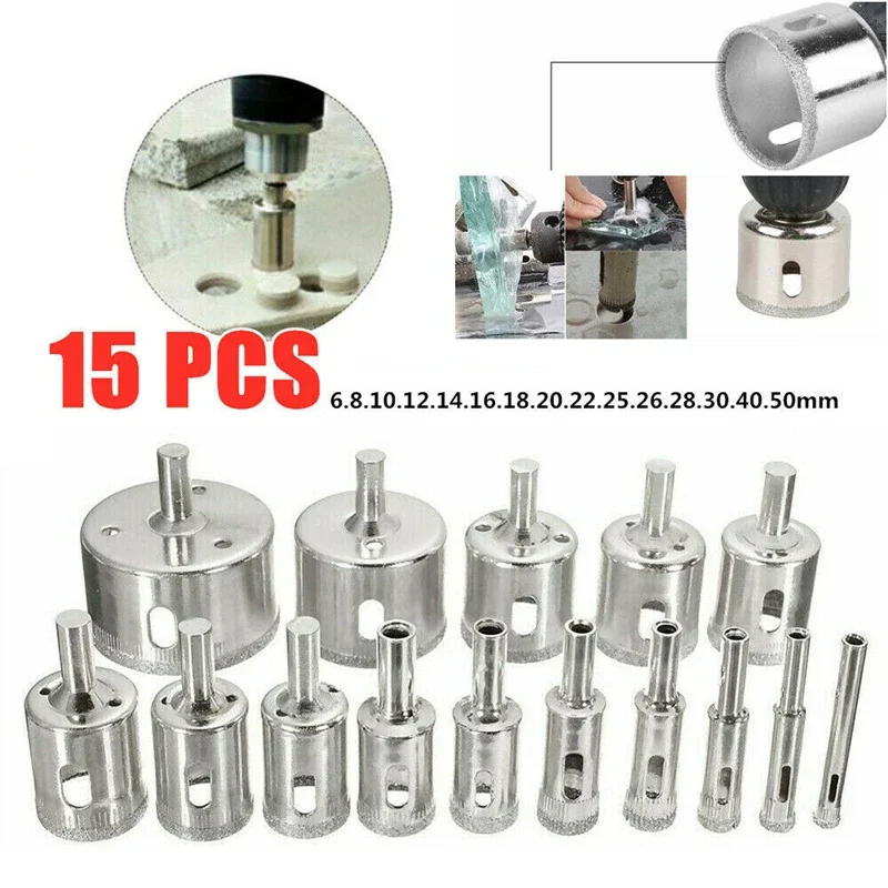 15pcs Set Tile drill bit Set Diamond Coated Tile Marble Glass Ceramic Hole Saw Drilling Bits Power Tools Accessories
15pcs Set Tile drill bit Set Diamond Coated Tile Marble Glass Ceramic Hole Saw Drilling Bits Power Tools Accessories