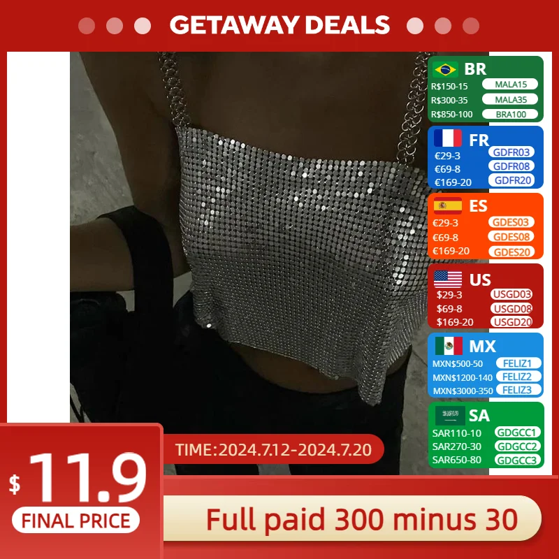 FestivalQueen Y2K Sexy Shiny Women Tops Backless Metal Vest Suspender Sexy Crop Top High Street Concert Wear Nightclub Party Clo
FestivalQueen Y2K Sexy Shiny Women Tops Backless Metal Vest Suspender Sexy Crop Top High Street Concert Wear Nightclub Party Clo