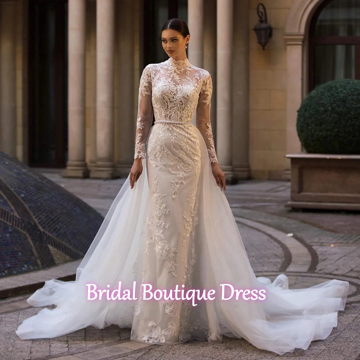 Customized Elegance Mermaid Lace Wedding Dresses O-Neck Long Sleeves Beaded BridalGowns with Detachable Train vestidos de novia
Customized Elegance Mermaid Lace Wedding Dresses O-Neck Long Sleeves Beaded BridalGowns with Detachable Train vestidos de novia