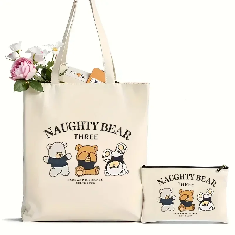 2Pcs Cartoon Bear Print Handbag Small Canvas Lunch Box Bag Simple Storage Bag for Going Out Purses and Handbags
2Pcs Cartoon Bear Print Handbag Small Canvas Lunch Box Bag Simple Storage Bag for Going Out Purses and Handbags