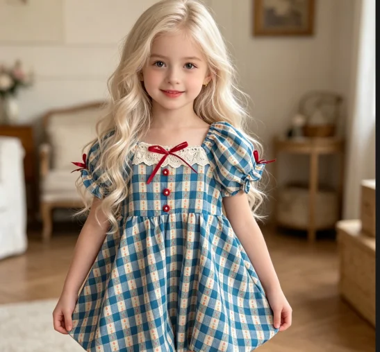 Girls' Dress Blue Checkered Short Sleeved Floral Bud Skirt Summer New Style Kindergarten Children's Skirt
Girls' Dress Blue Checkered Short Sleeved Floral Bud Skirt Summer New Style Kindergarten Children's Skirt