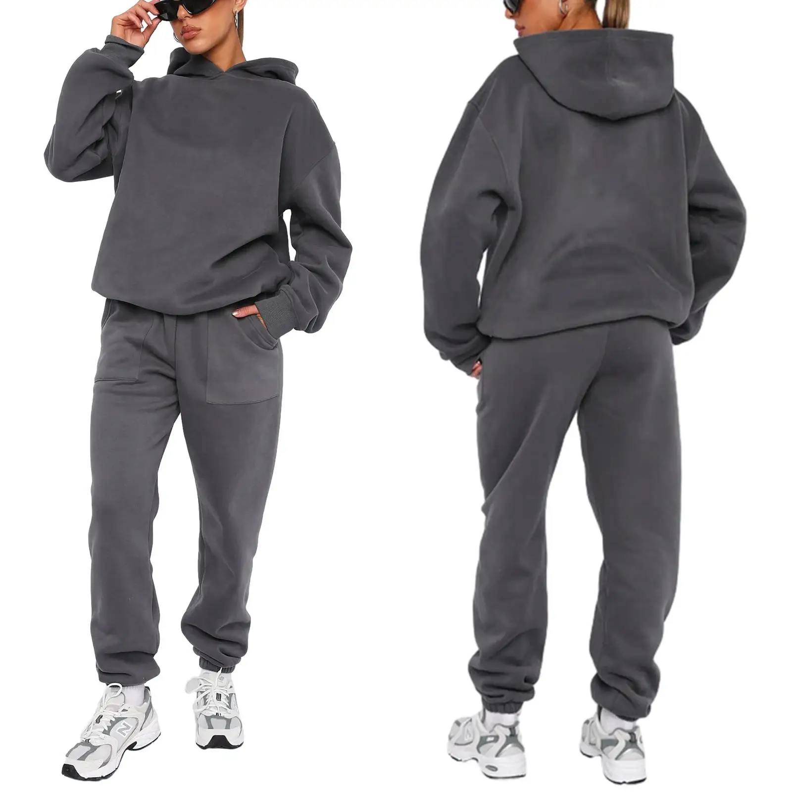 Женский комплект из длинной толстовки и брюк с капюшоном, модный осенний наряд, длинные брюки све, удобный повседневный вид 
Женский комплект из длинной толстовки и брюк с капюшоном, модный осенний наряд, длинные брюки све, удобный повседневный вид