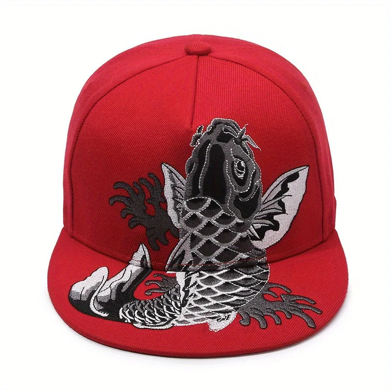 Flat Brim Baseball Cap with Koi Embroidery Chinese Design Adjustable Unisex Hip Hop Streetwear Sun Hat
Flat Brim Baseball Cap with Koi Embroidery Chinese Design Adjustable Unisex Hip Hop Streetwear Sun Hat