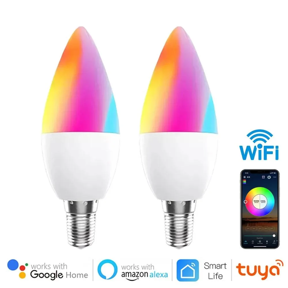 Умная лампочка Tuya 5 Вт, цветная лампочка-свеча с Wi-Fi, голосовое управление, умная лампочка E14, работает с функцией таймера Alexa Google Home
Умная лампочка Tuya 5 Вт, цветная лампочка-свеча с Wi-Fi, голосовое управление, умная лампочка E14, работает с функцией таймера Alexa Google Home