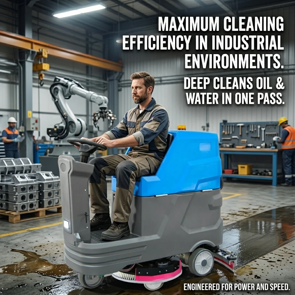 Industrial Ride-on Floor Scrubber 24V 100Ah Battery Powered 46000㎡/h Efficiency 90L Tank for Large Factory Warehouse
Industrial Ride-on Floor Scrubber 24V 100Ah Battery Powered 46000㎡/h Efficiency 90L Tank for Large Factory Warehouse